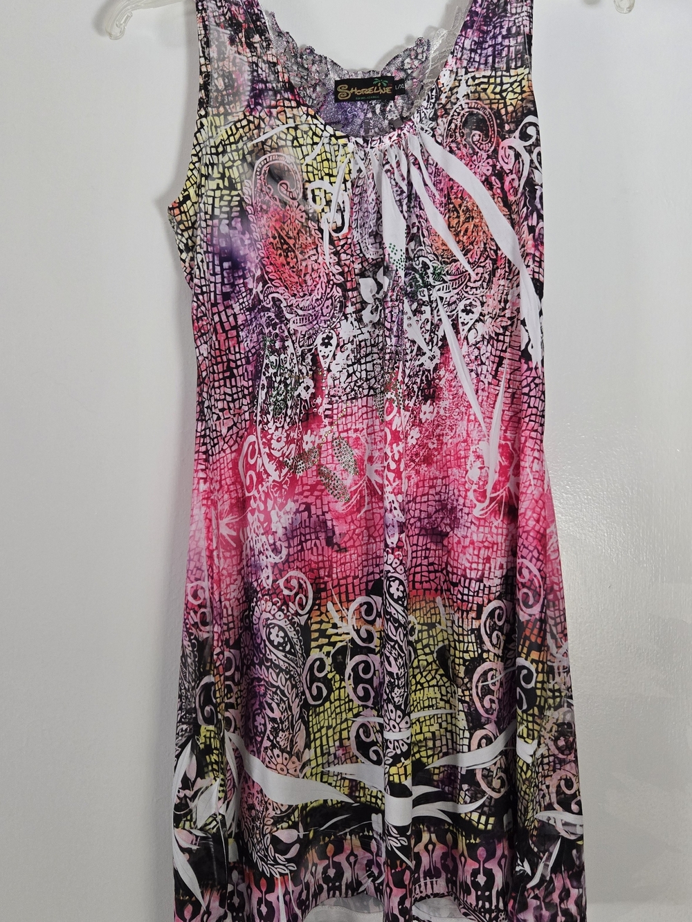 Shoreline Bathing Suit Cover Up L/XL Multicolor Abstract Sleeveless Beaded